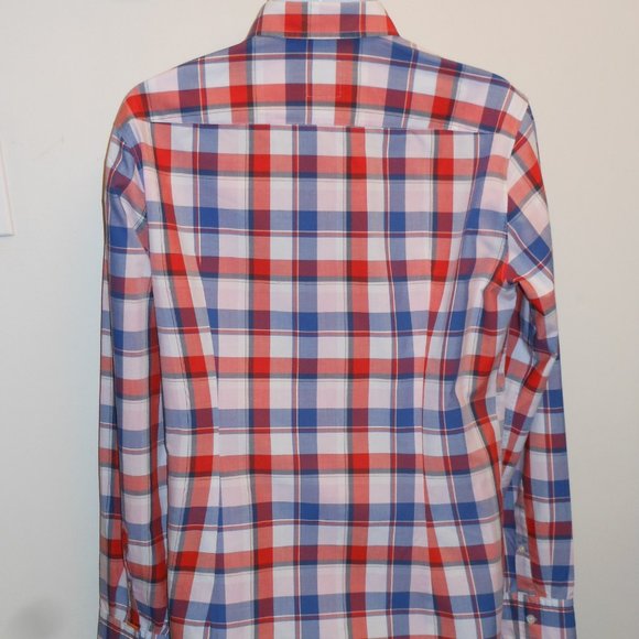 Hugo Boss Orange colorful plaids men's dress shirt - Picture 7 of 9